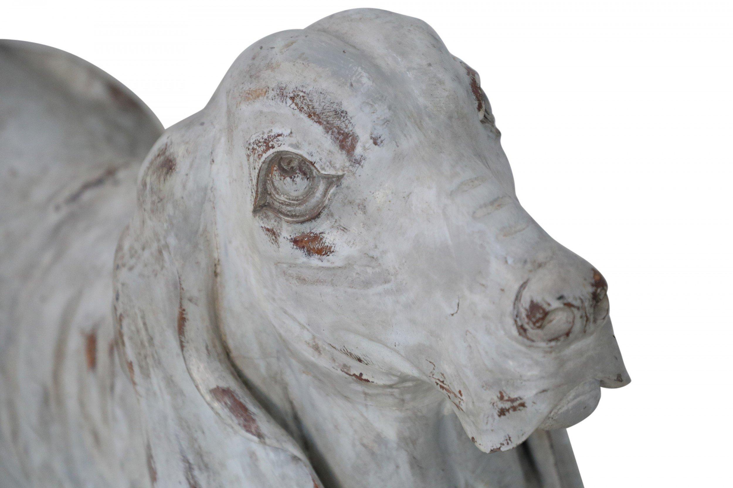Pair of Chinese Carved Whitewashed Wooden Dog Statues For Sale 8