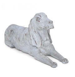 Pair of Chinese Carved Whitewashed Wooden Dog Statues