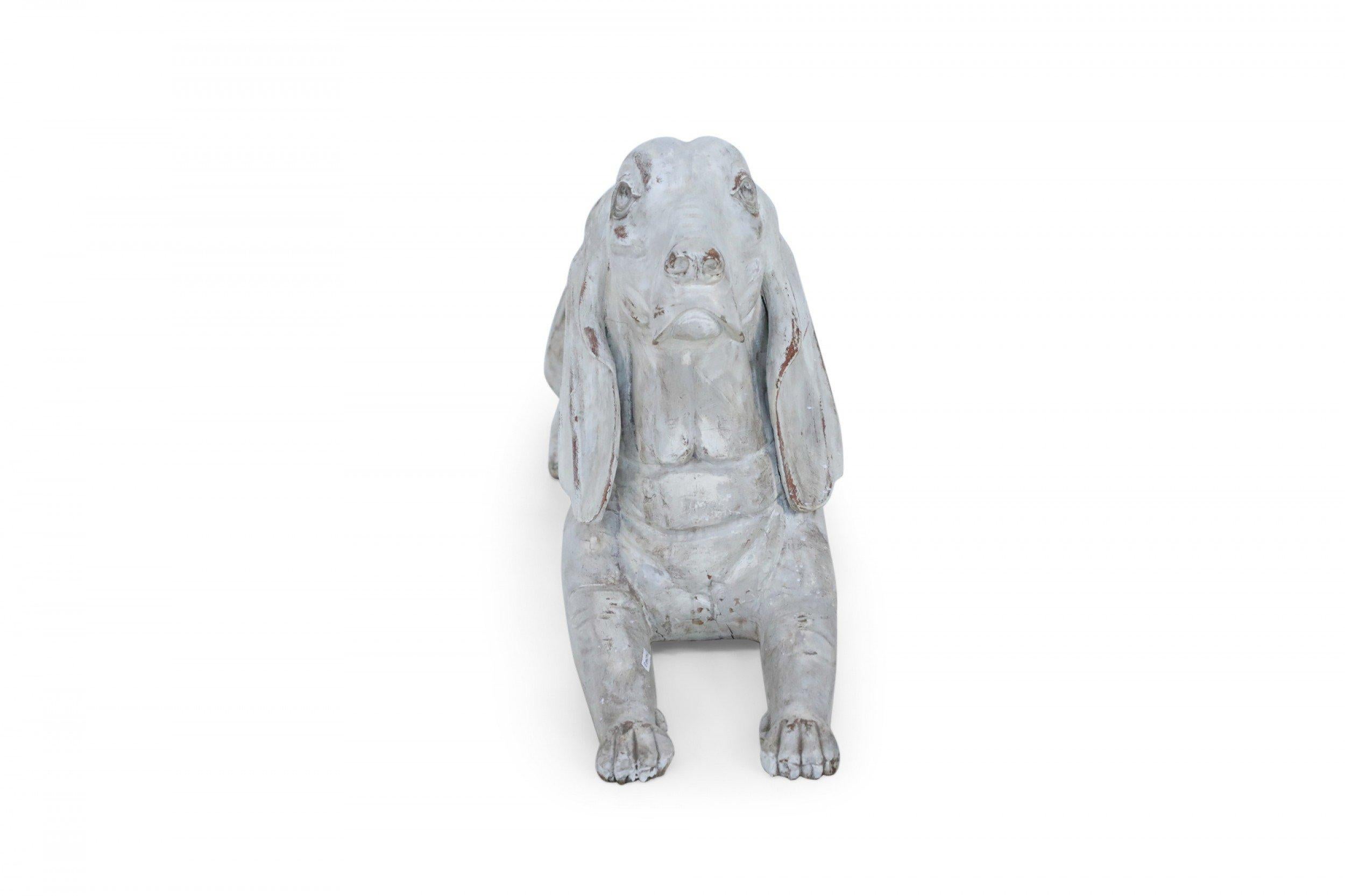 Chinese Export Pair of Chinese Carved Whitewashed Wooden Dog Statues For Sale