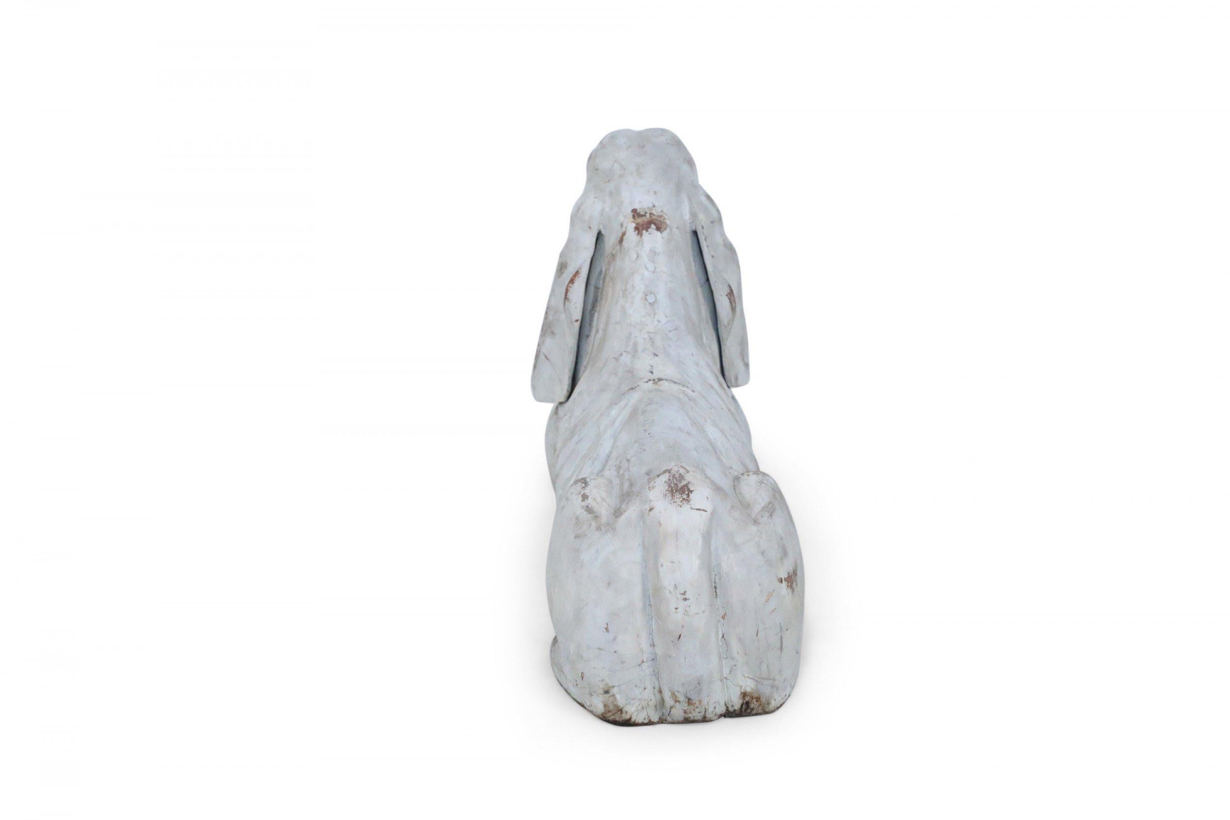 Pair of Chinese Carved Whitewashed Wooden Dog Statues For Sale 1