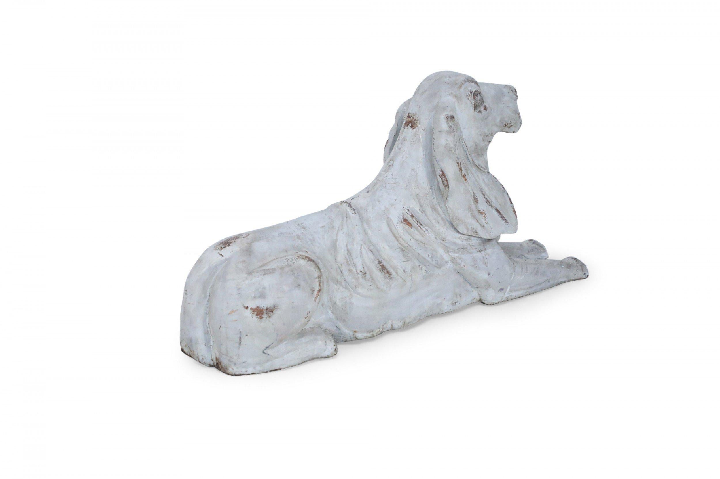 Pair of Chinese Carved Whitewashed Wooden Dog Statues For Sale 2