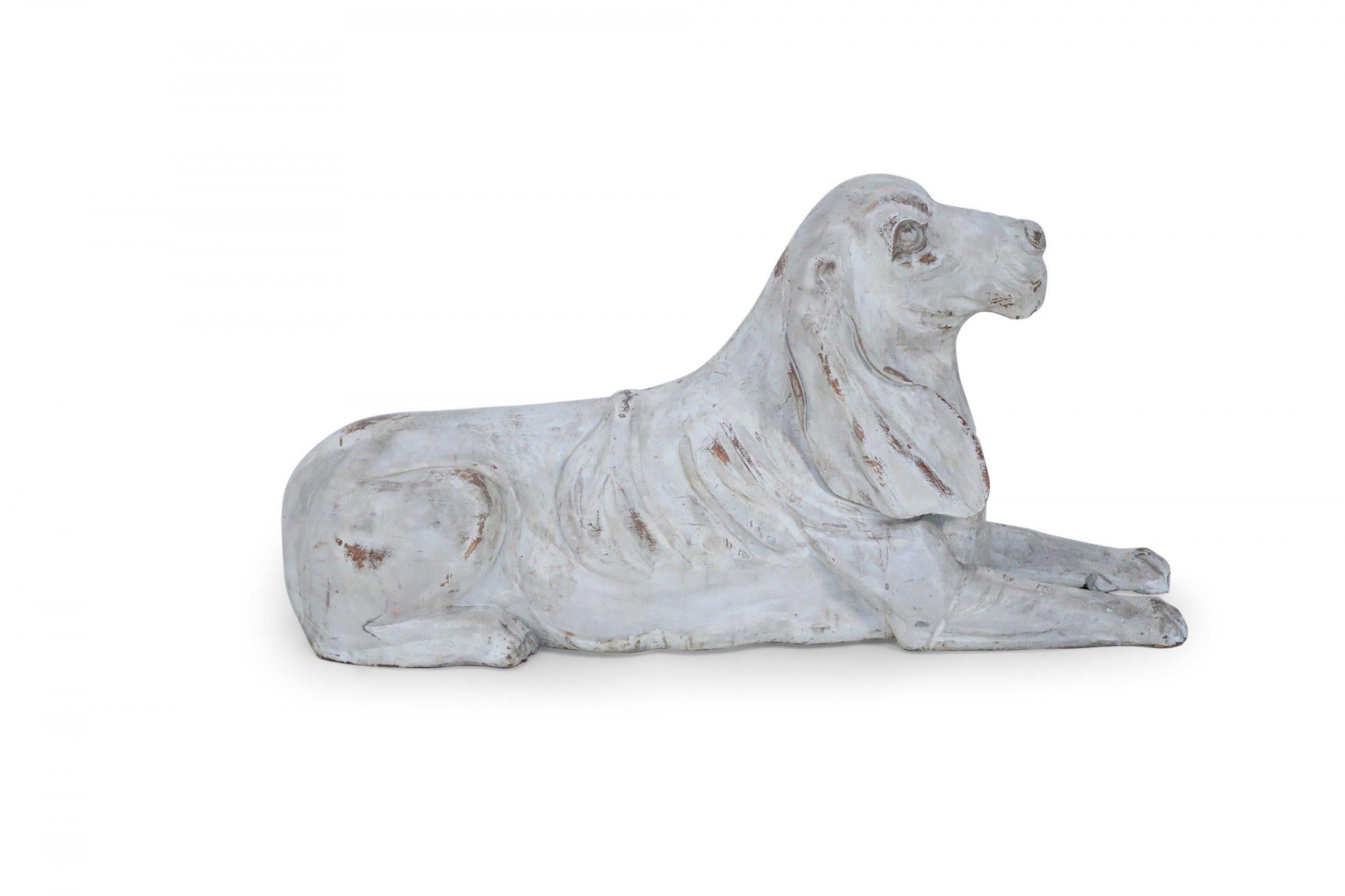 Pair of Chinese Carved Whitewashed Wooden Dog Statues For Sale 3
