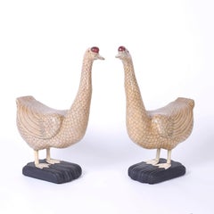 Pair of Chinese Carved Wood Geese or Ducks
