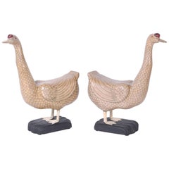 Pair of Chinese Carved Wood Geese or Ducks