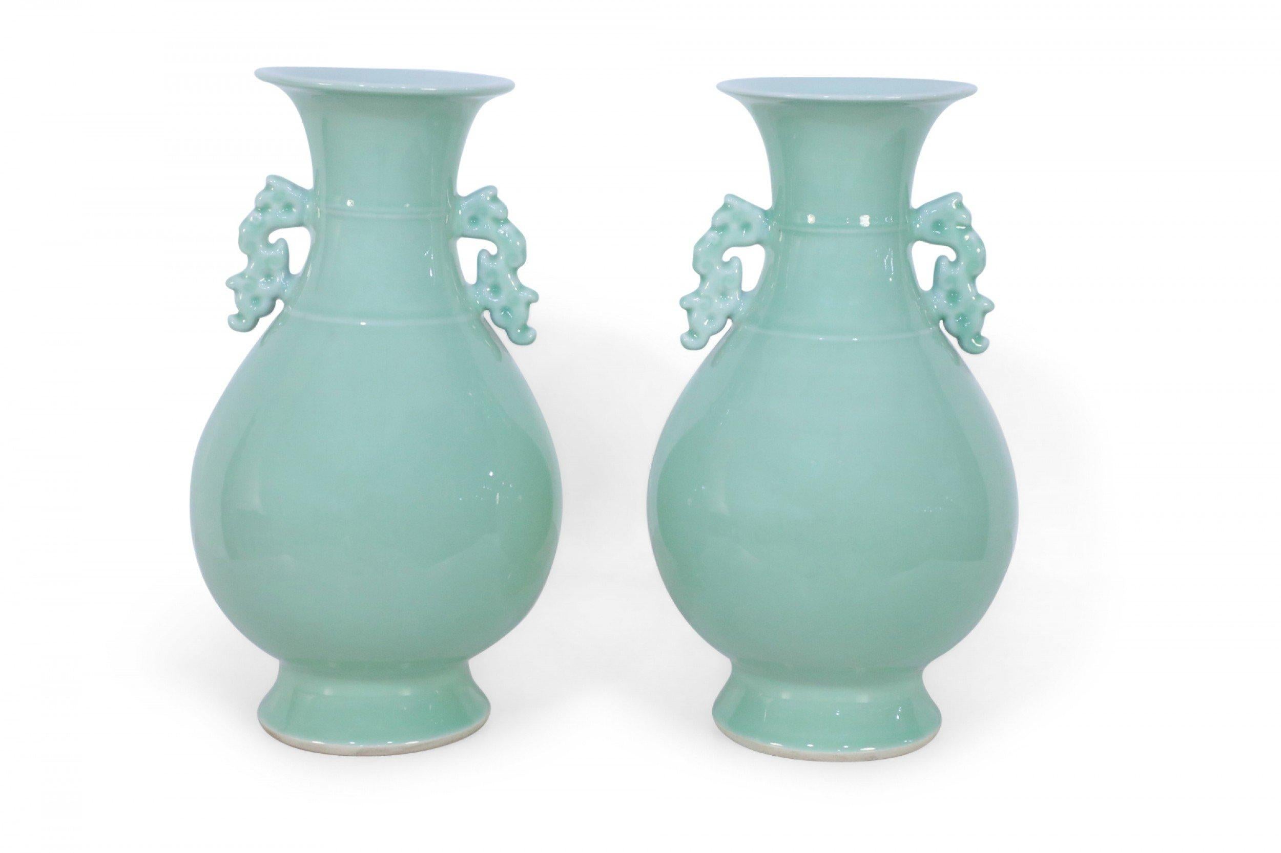 20th Century Pair of Chinese Celadon Balluster Vases