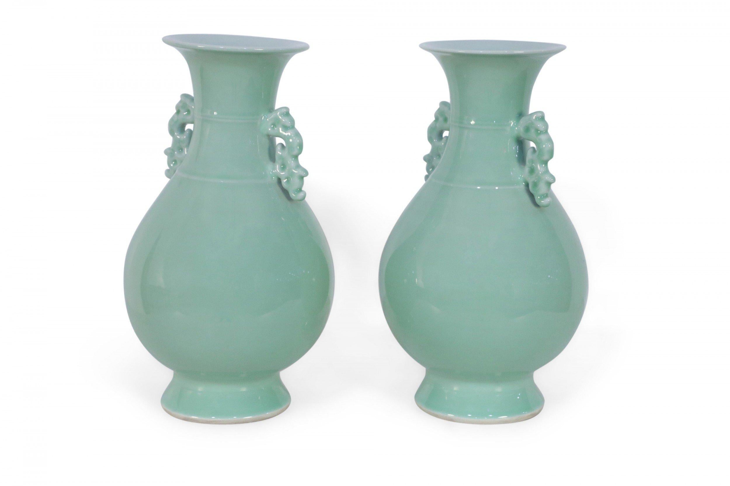 Porcelain Pair of Chinese Celadon Balluster Vases