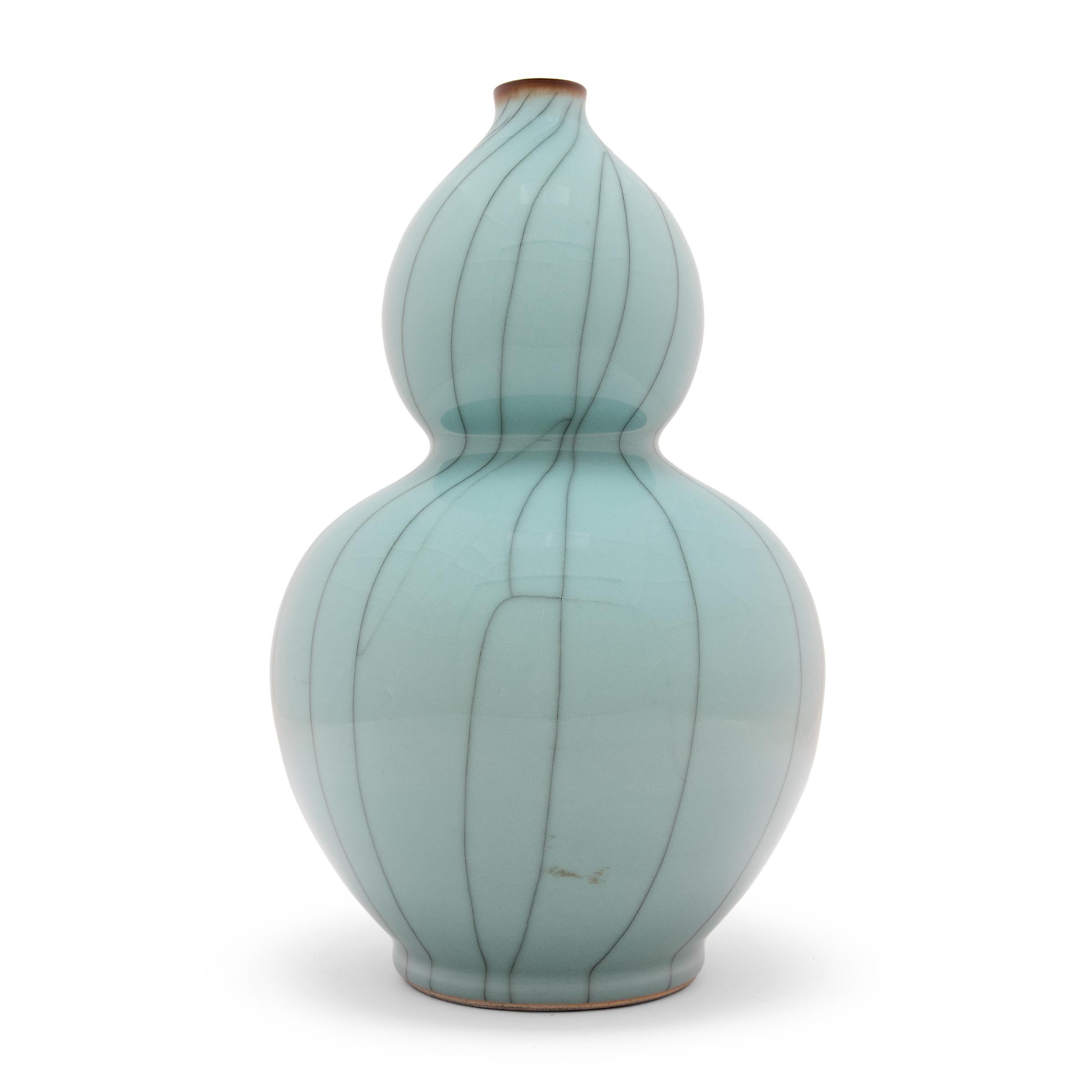 Pair of Chinese Celadon Blue Double Gourd Vases In Good Condition In Chicago, IL