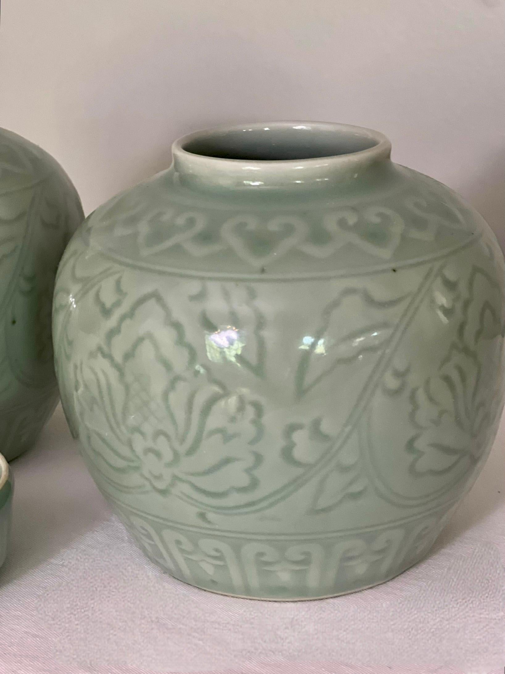 Pair of Chinese Celadon Ginger Jars, 1960s For Sale 4