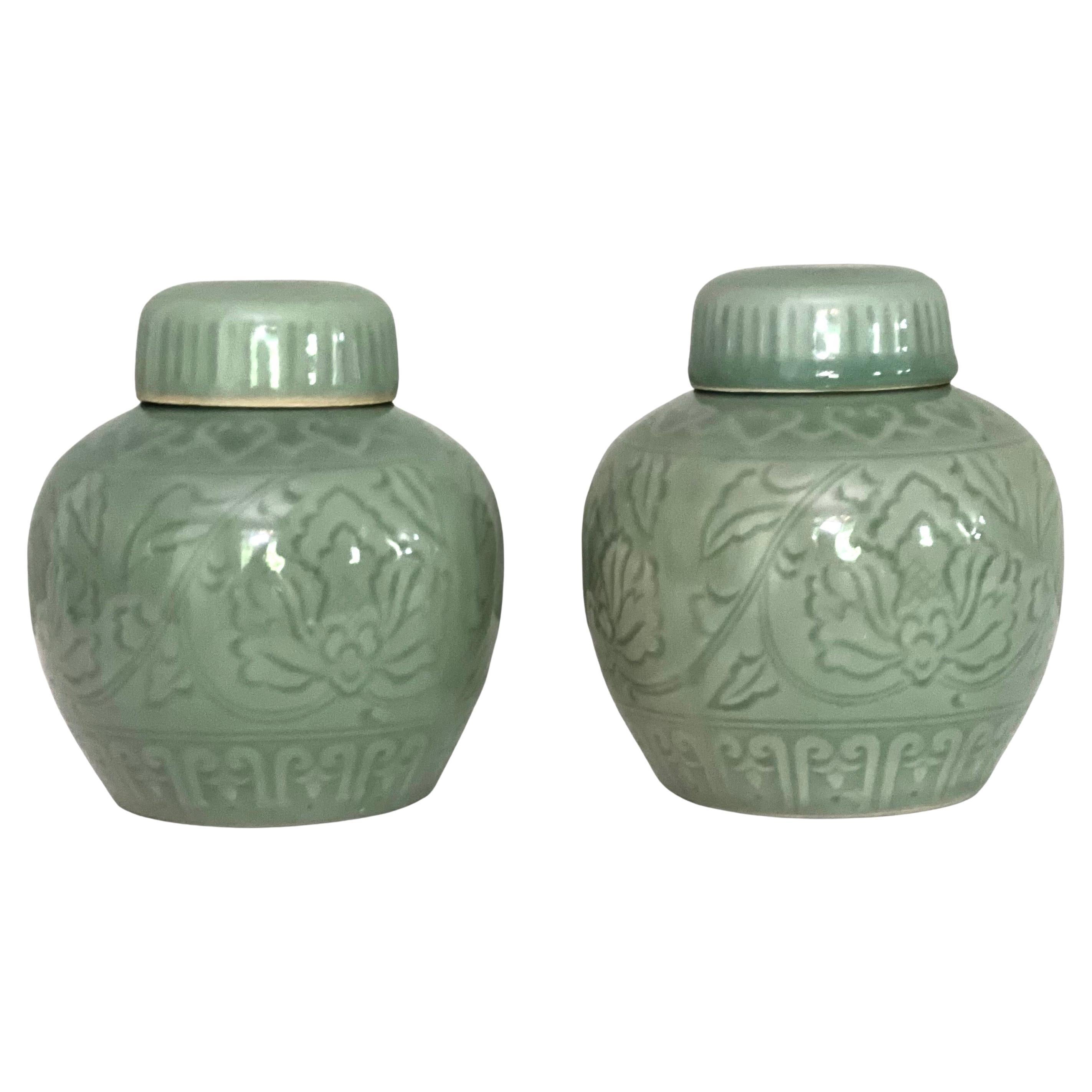 Pair of Chinese Celadon Ginger Jars, 1960s For Sale
