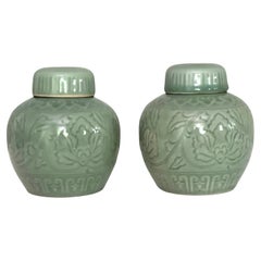 Pair of Chinese Celadon Ginger Jars, 1960s