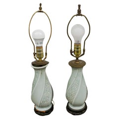 Pair of Chinese Celadon Glaze Porcelain Vases Mounted as Table Lamps