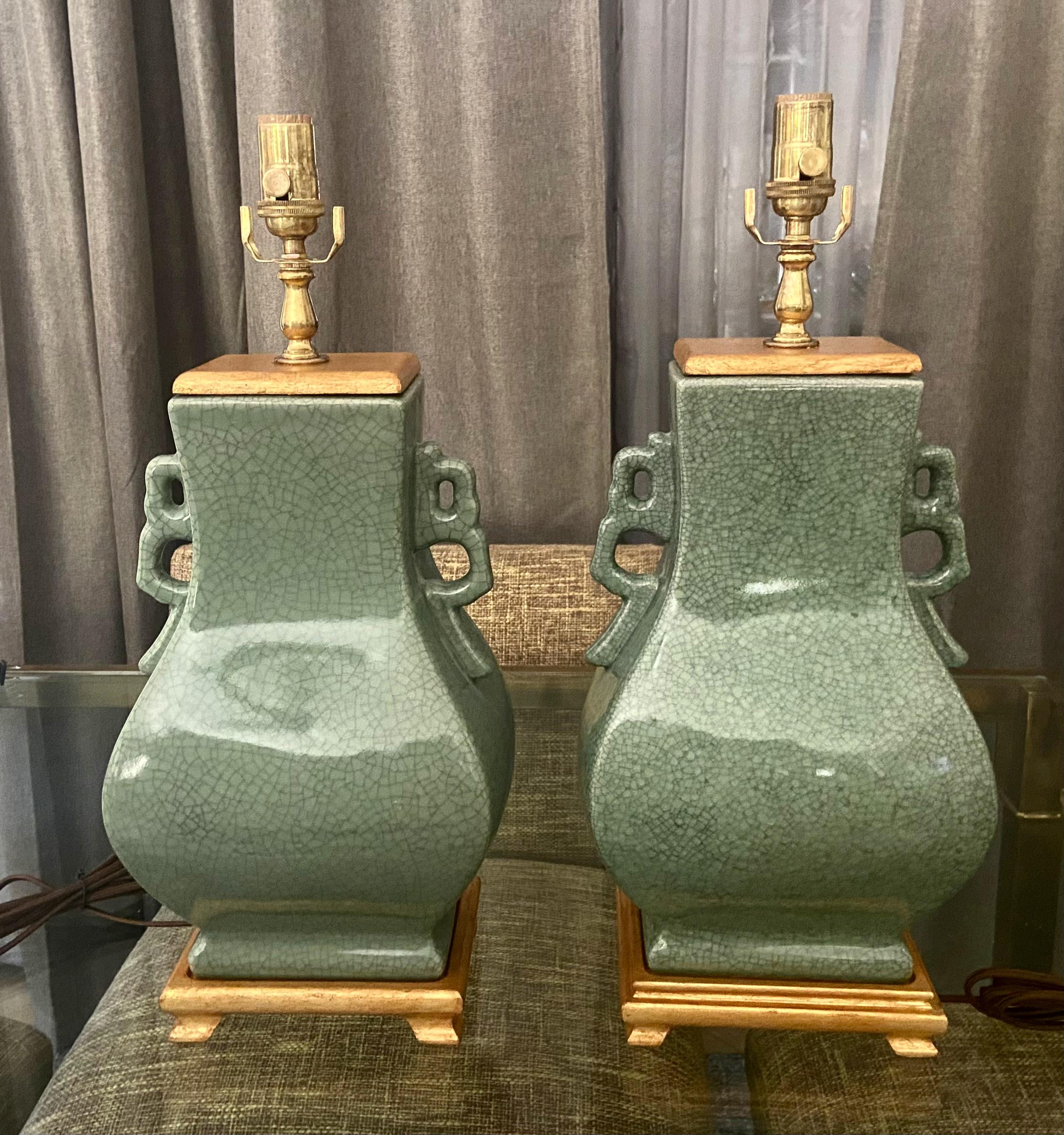 Pair of Chinese Celadon Green Porcelain Table Lamps 14