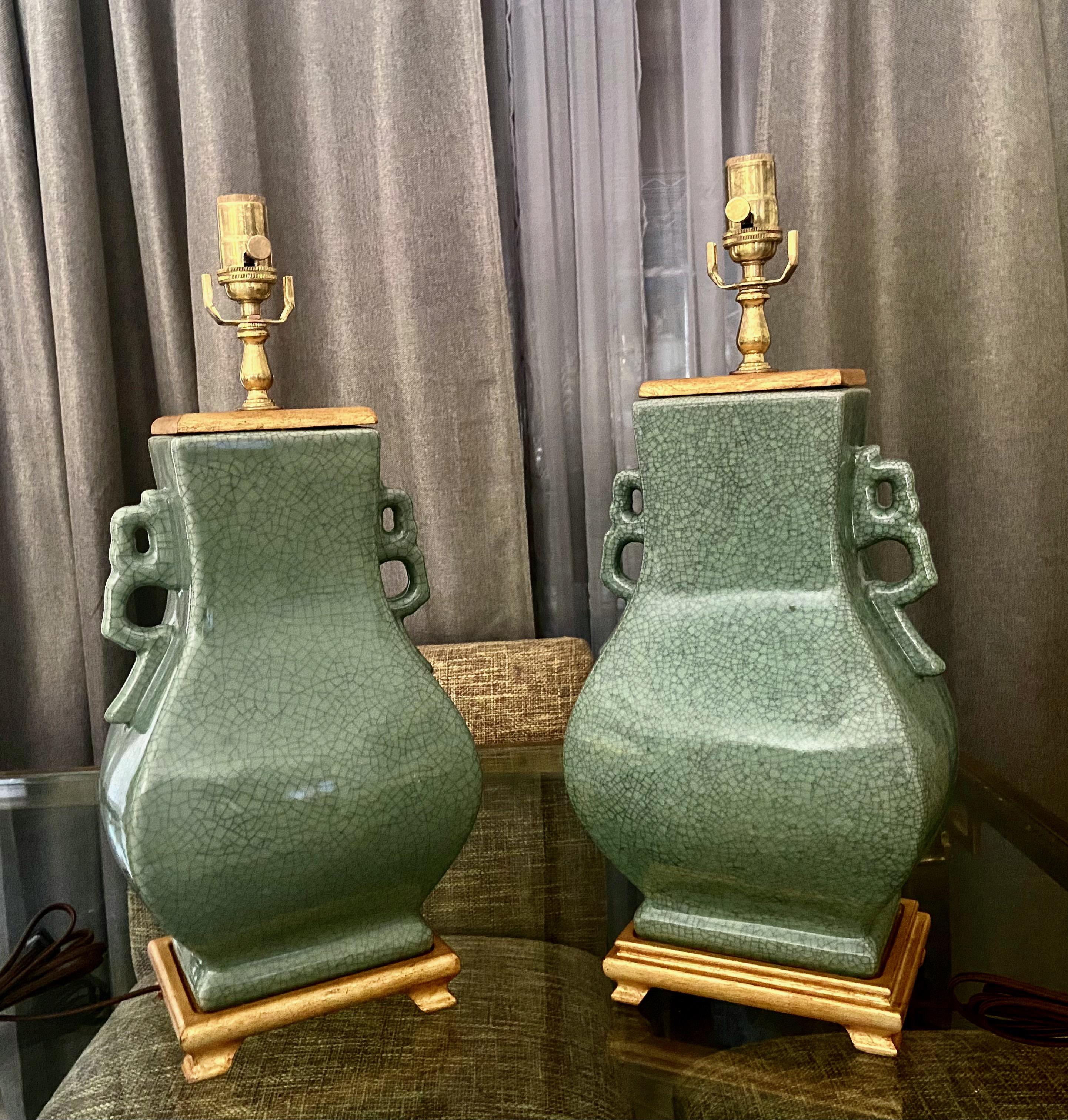 Pair of Chinese Celadon Green Porcelain Table Lamps 15