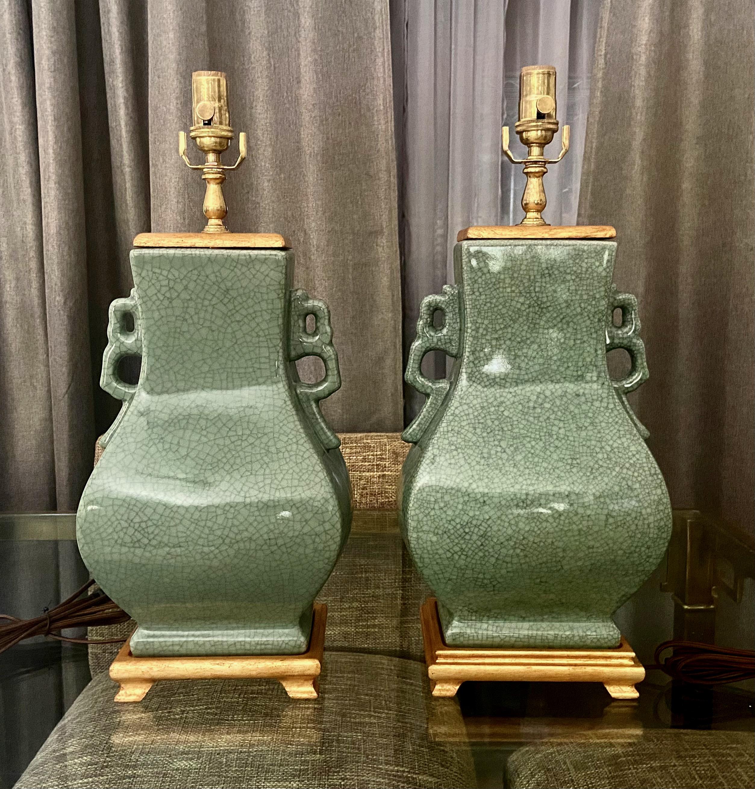 Pair of Chinese Celadon Green Porcelain Table Lamps 3