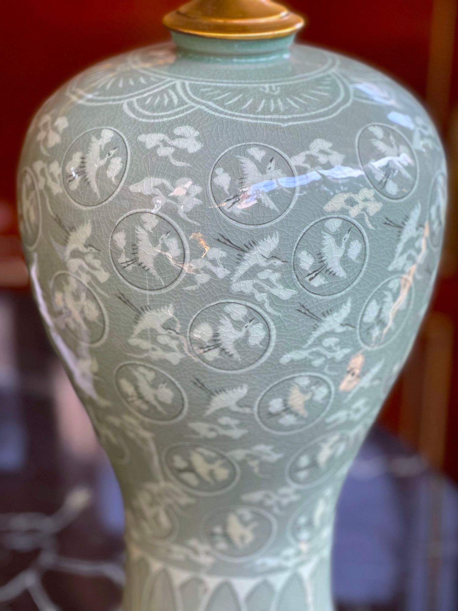 Pair of Chinese Celadon Lamps In Good Condition In Los Angeles, CA