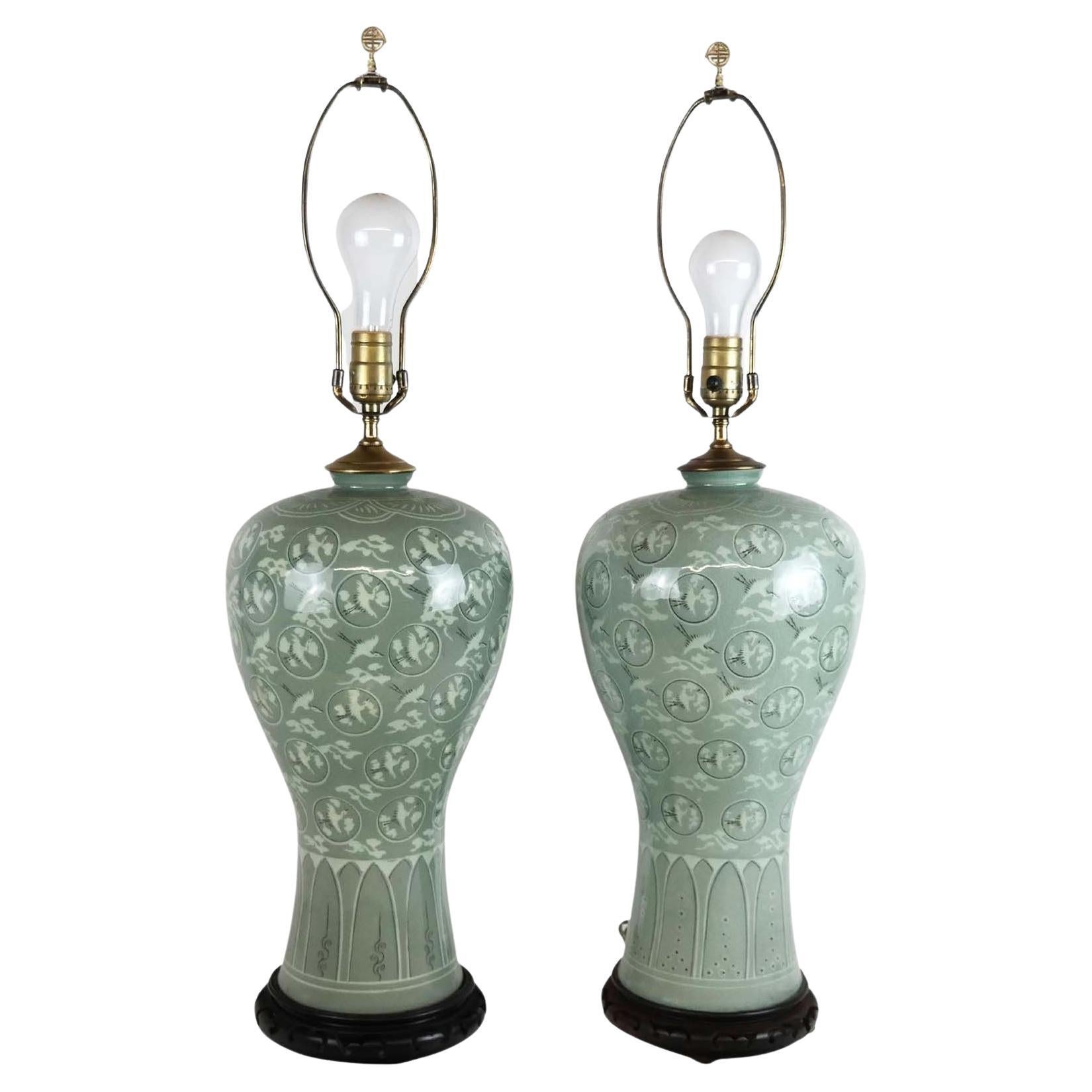 Pair of Chinese Celadon Lamps