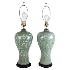 Pair of Chinese Celadon Lamps