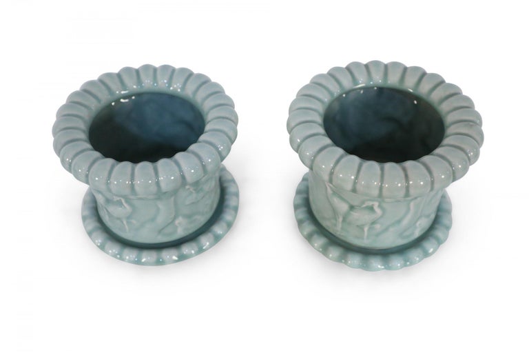 20th Century Pair of Chinese Celadon Scalloped Pots For Sale