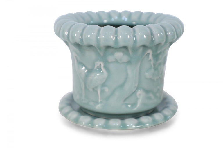 Porcelain Pair of Chinese Celadon Scalloped Pots For Sale