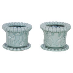 Pair of Chinese Celadon Scalloped Pots