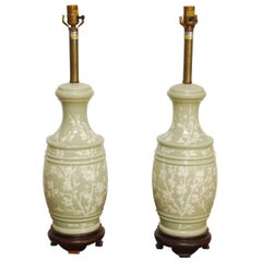 Pair of Chinese Celadon Style Vase Table Lamps by Marbro