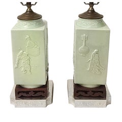Antique Pair of Chinese Celadon Table Lamps