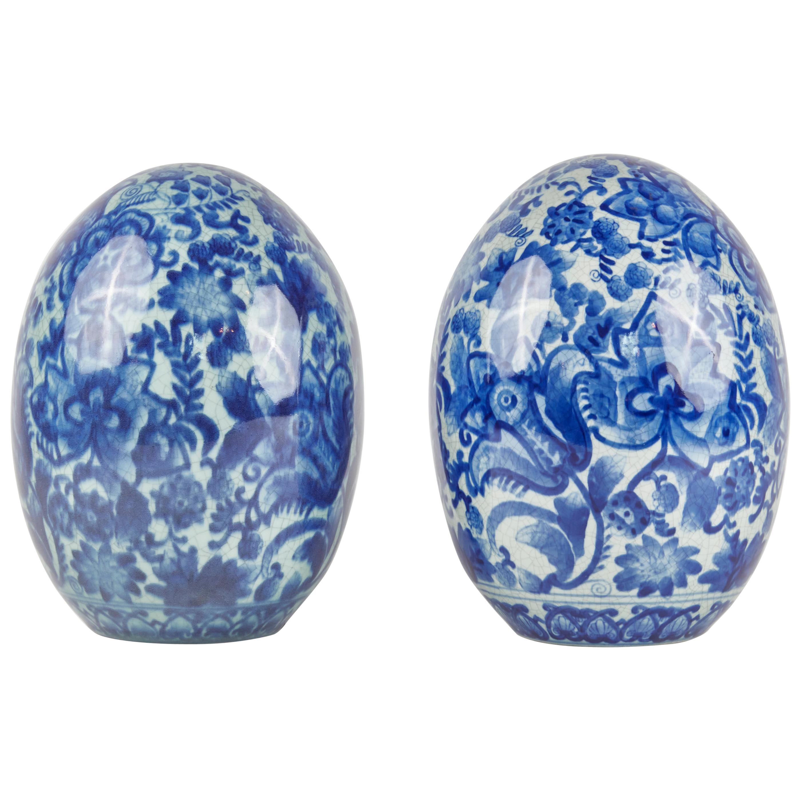 Pair of Chinese Ceramic Eggs For Sale