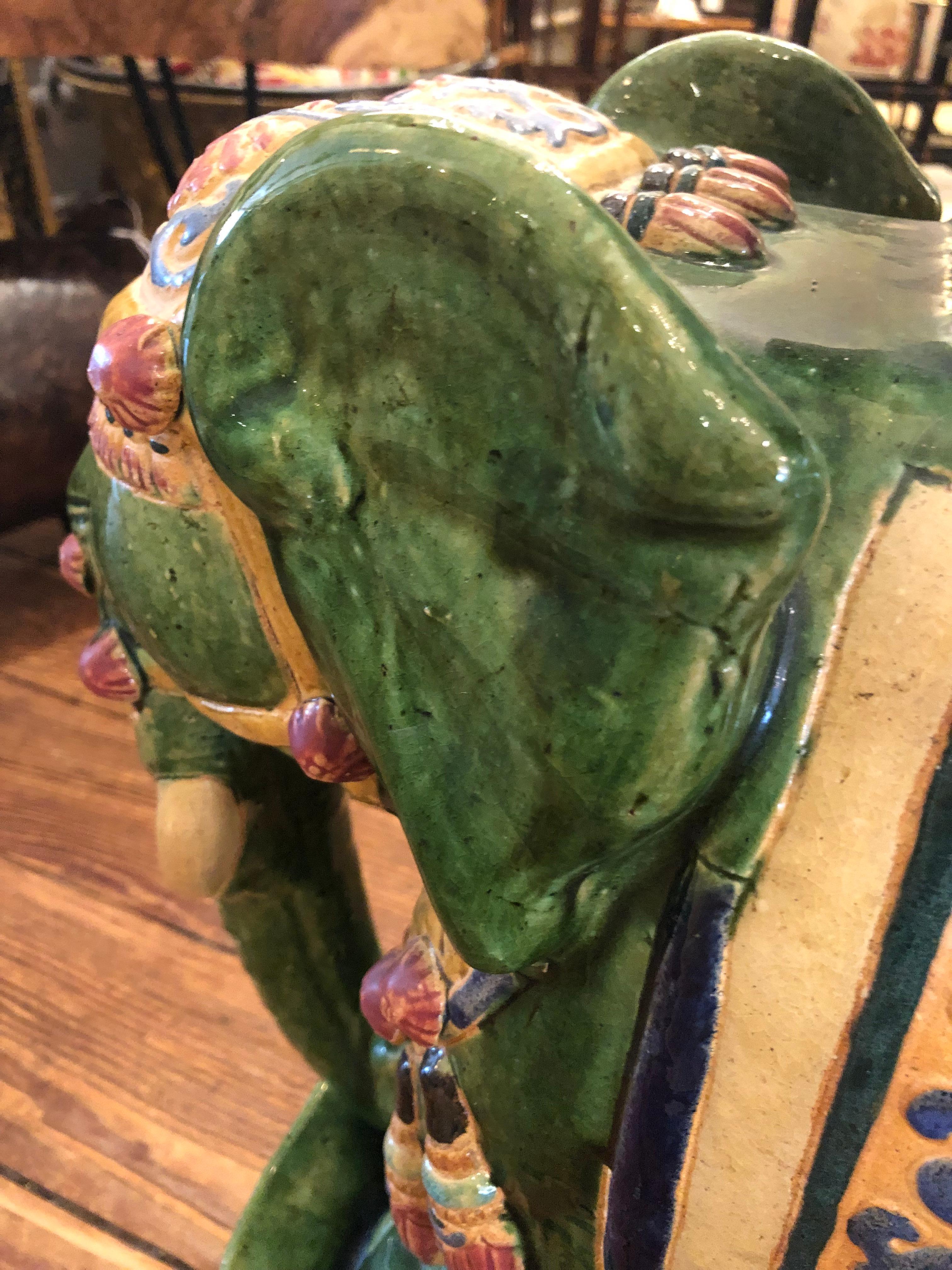 Pair of Chinese Ceramic Elephant Form Garden Seat End Tables For Sale 1