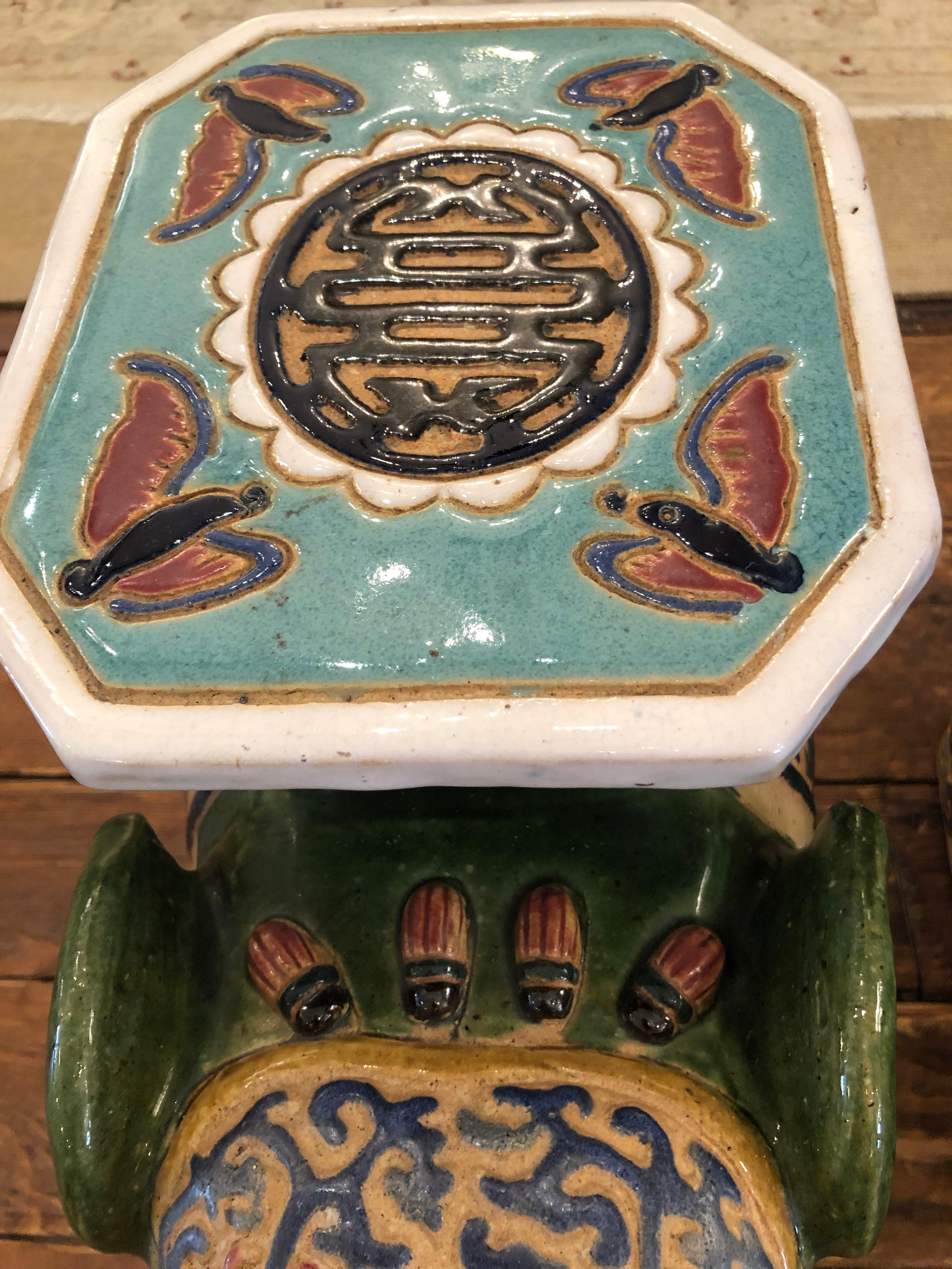 Paar chinesische Keramik-Garten- und Terrassen-Beistelltische in Elefantenform im Angebot 3