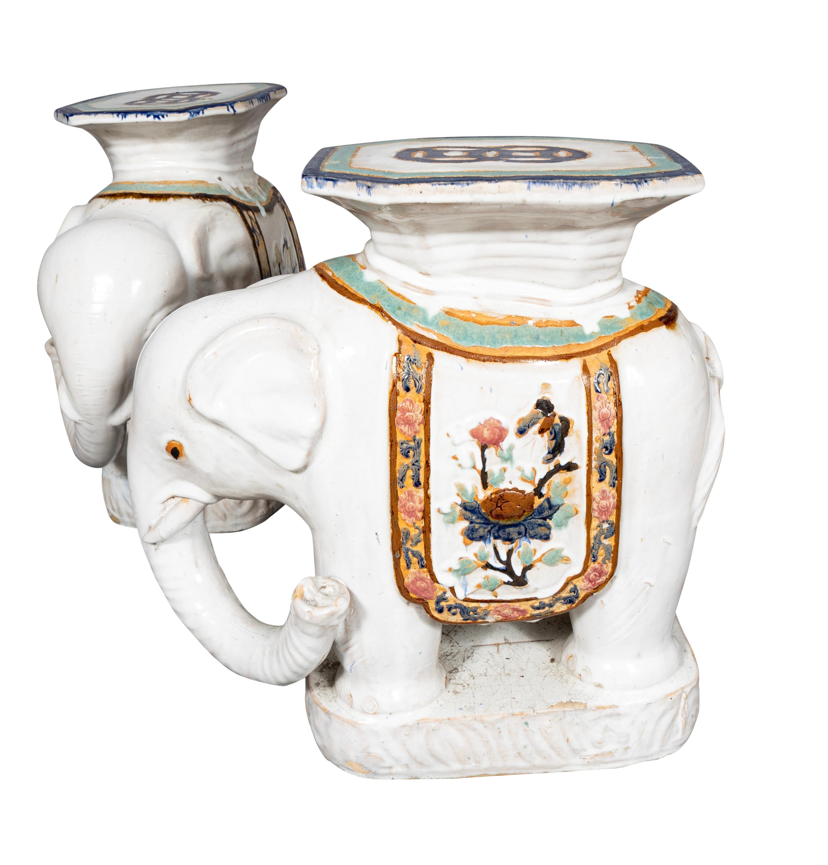 Asian Pair Of Chinese Ceramic Elephant Form Tables For Sale