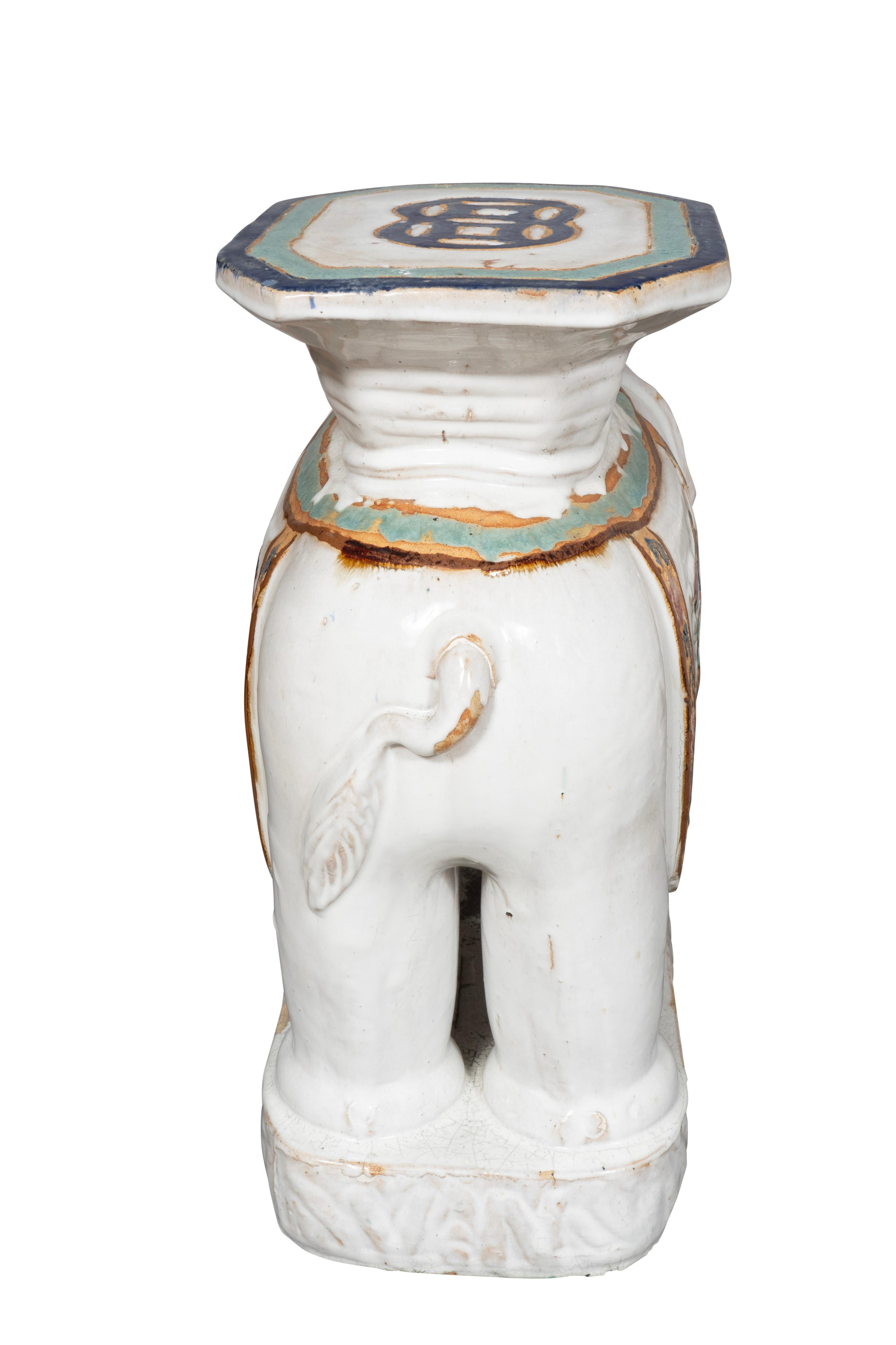 Pair Of Chinese Ceramic Elephant Form Tables In Good Condition For Sale In Essex, MA