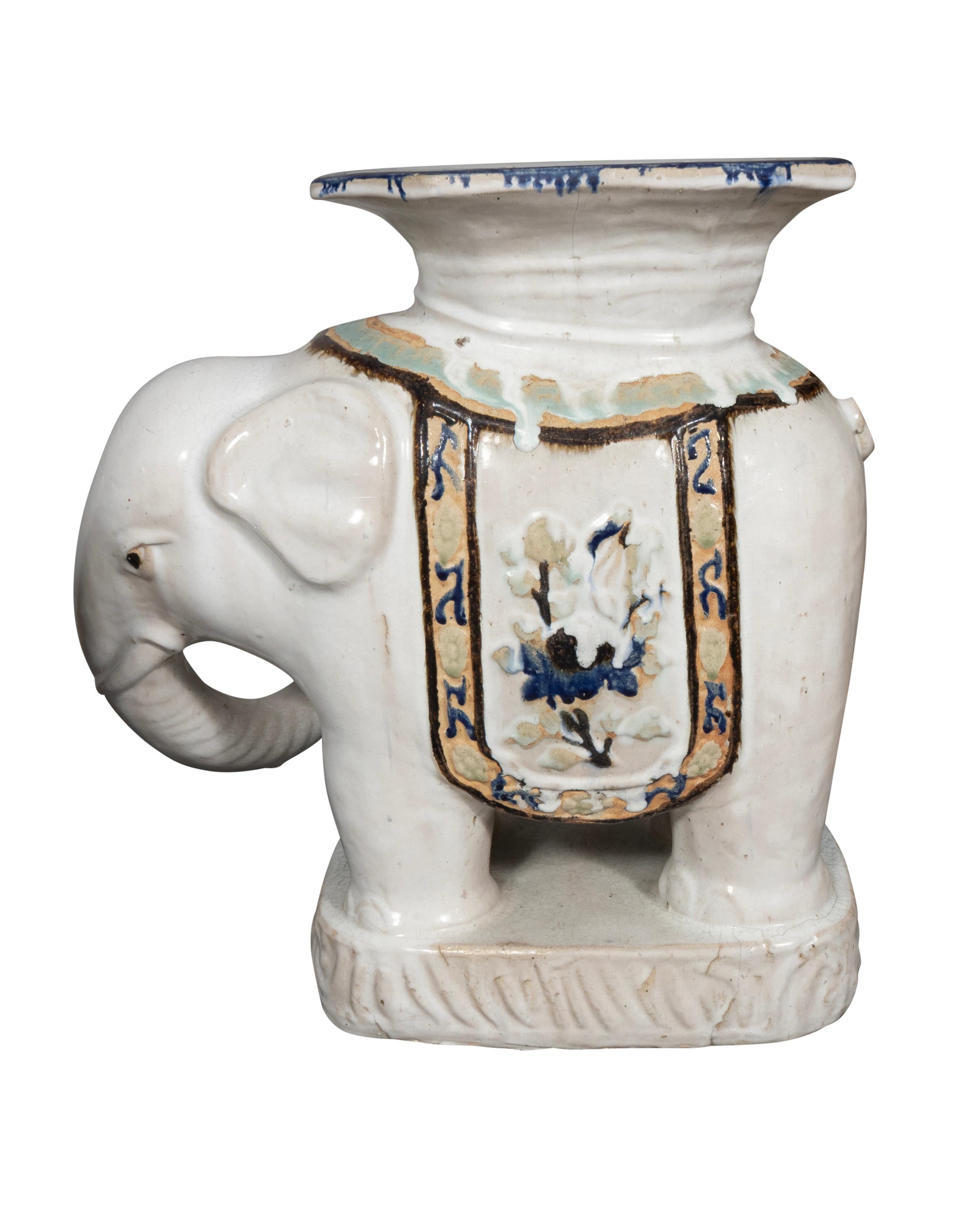 Mid-20th Century Pair Of Chinese Ceramic Elephant Form Tables For Sale