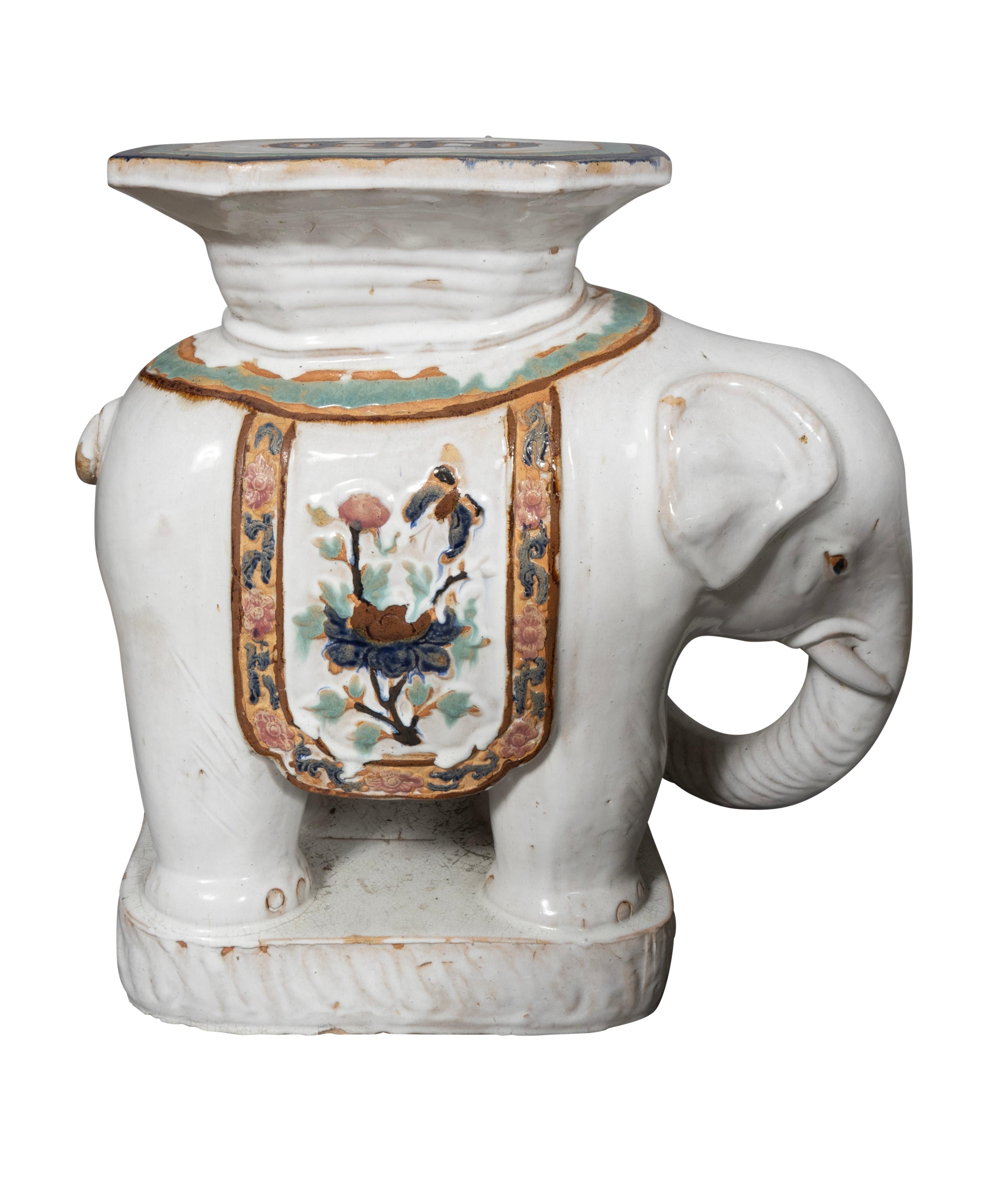 Pottery Pair Of Chinese Ceramic Elephant Form Tables For Sale