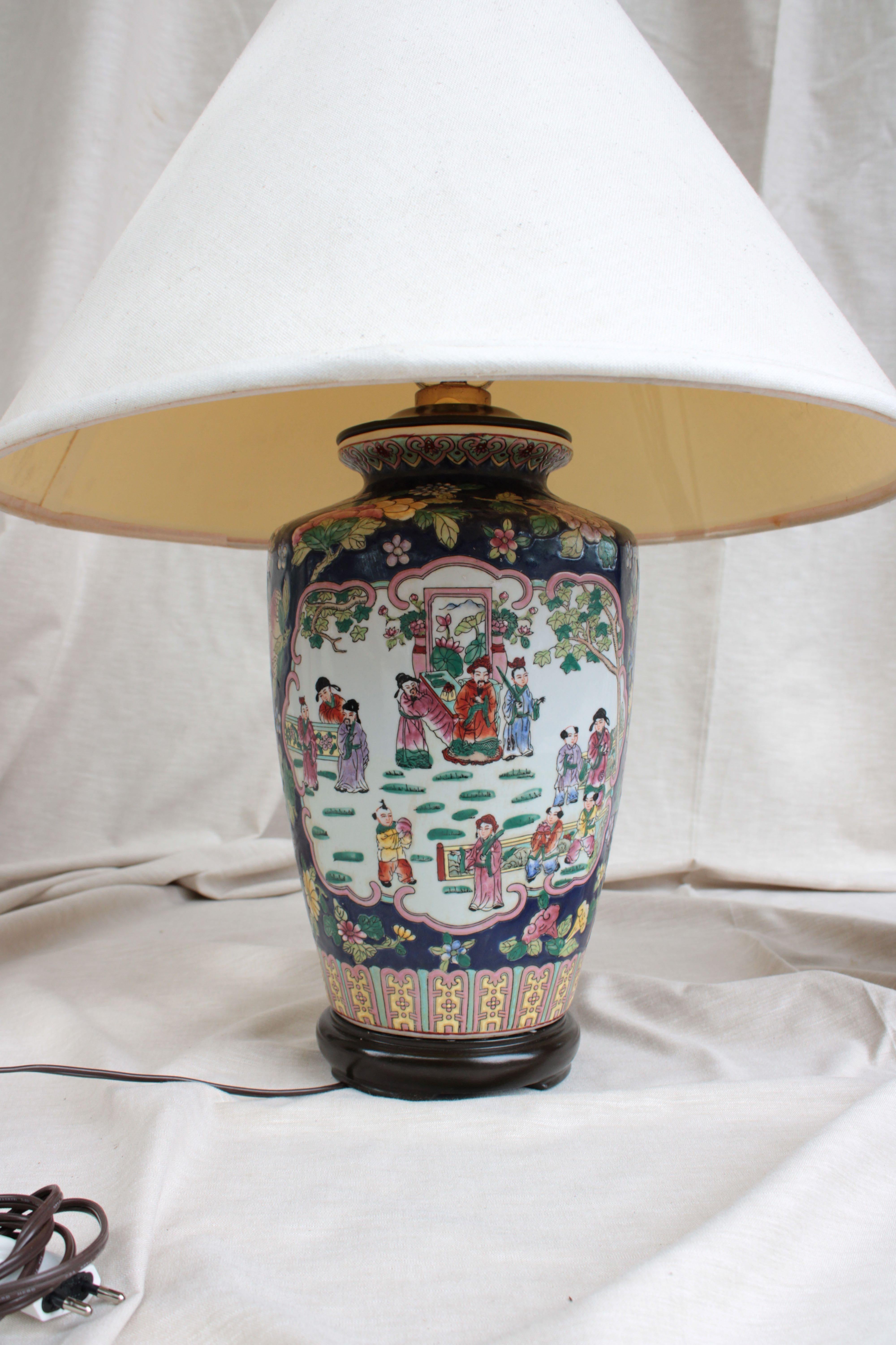Porcelain Pair of Chinese Ceramic Pots in, Adapted for Lamps, 2oth Century For Sale