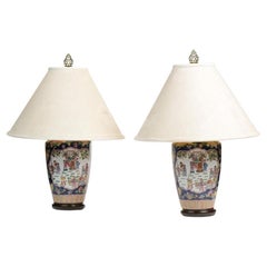 Used Pair of Chinese Ceramic Pots in, Adapted for Lamps, 2oth Century