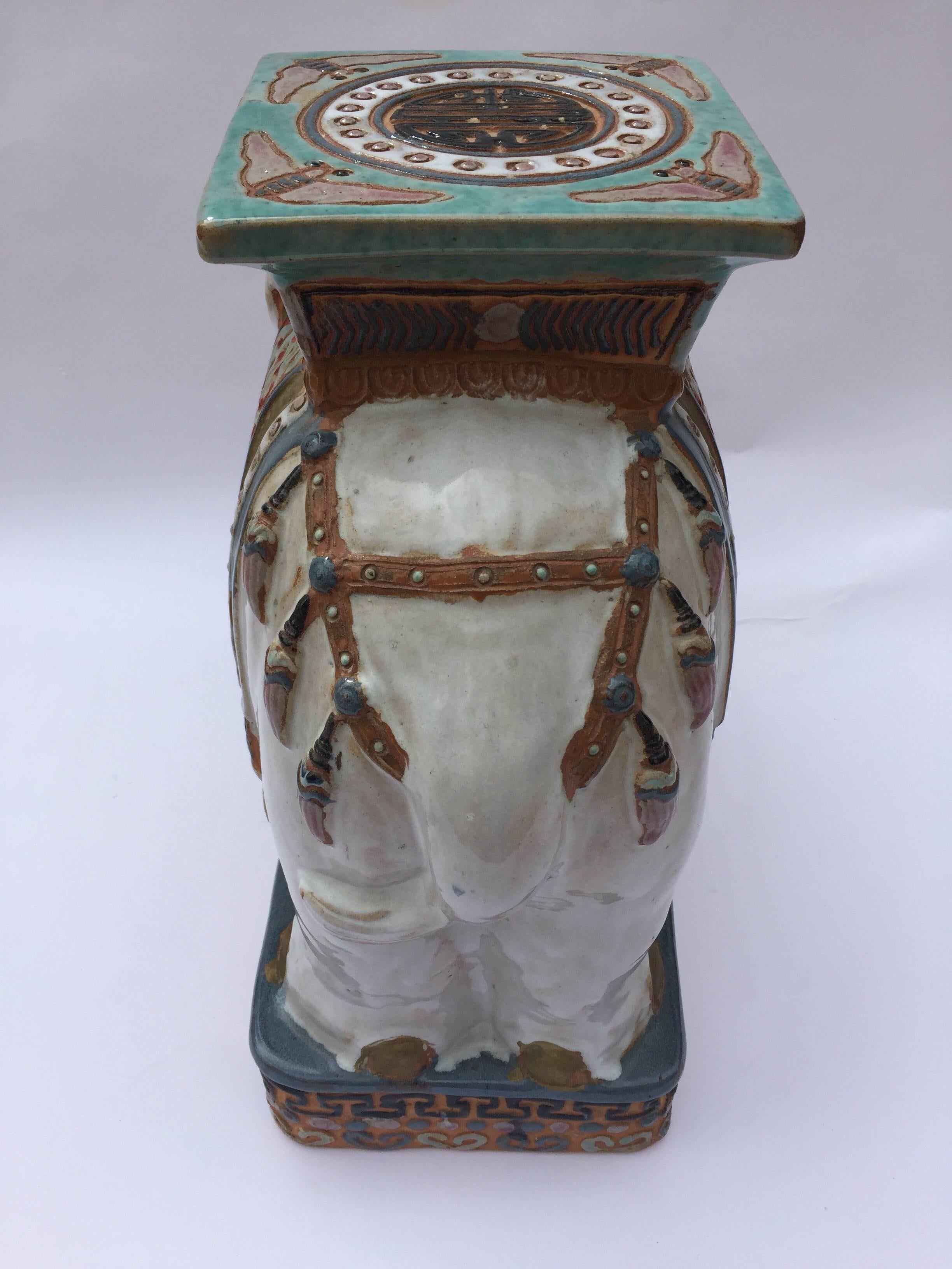 Pair of Chinese Ceramic White Elephant Outdoor Garden Stools 2