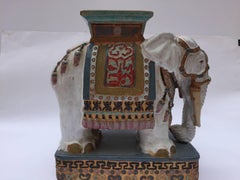 Pair of Chinese Ceramic White Elephant Outdoor Garden Stools