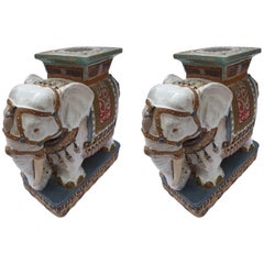 Pair of Chinese Ceramic White Elephant Outdoor Garden Stools