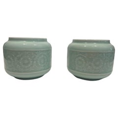 Paire de vases à fleurs chinois céruléens courts