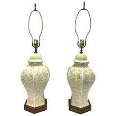 Pair of Chinese Chimoiserie Porcelain Ginger Jar Lamps