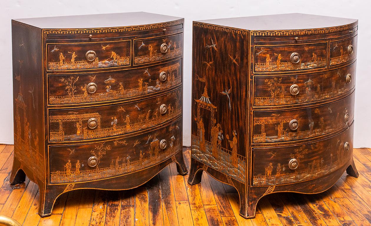 Pair of Chinese Chinoiserie Maitland Smith Hand Painted Chests  3