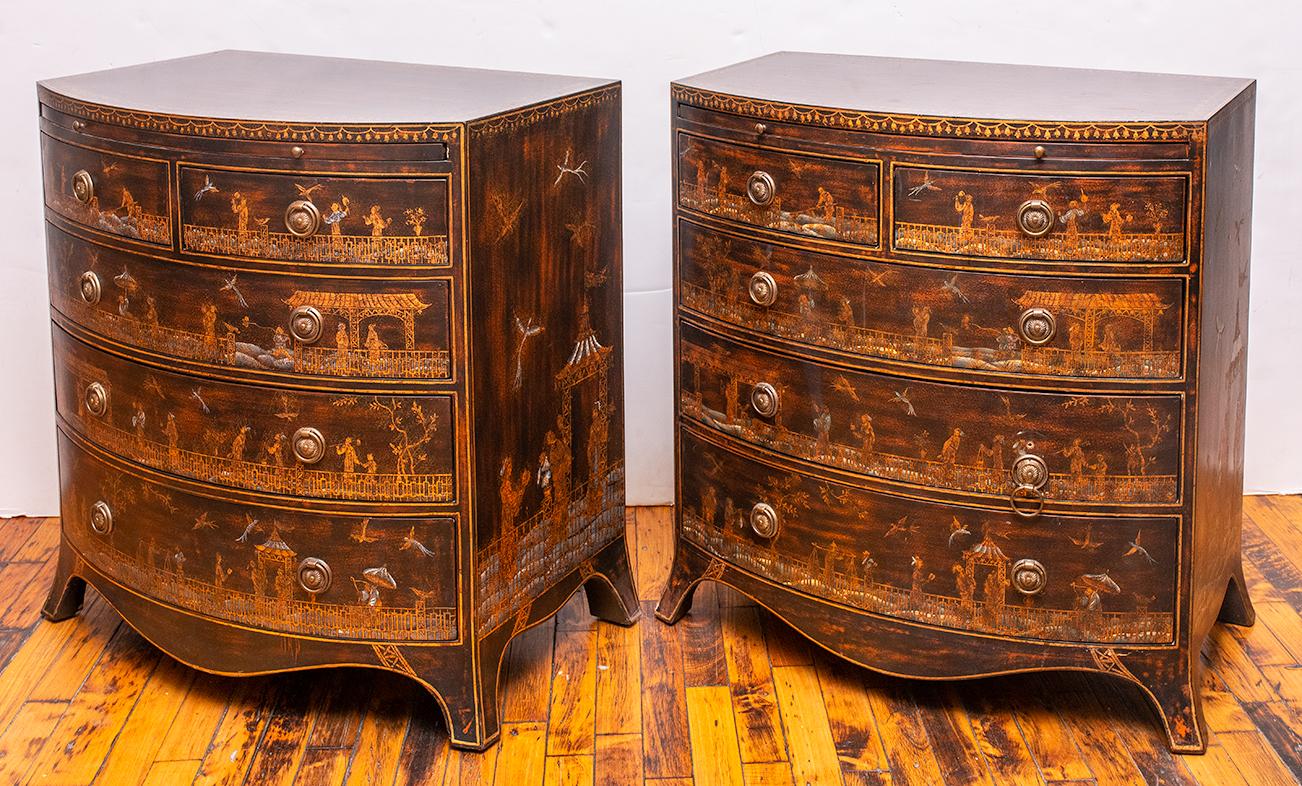 Pair of Chinese Chinoiserie Maitland Smith Hand Painted Chests  In Good Condition In New York, NY