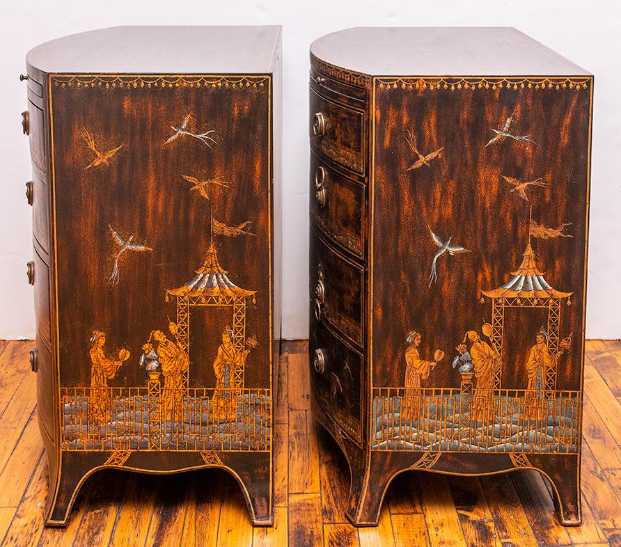 Late 20th Century Pair of Chinese Chinoiserie Maitland Smith Hand Painted Chests 