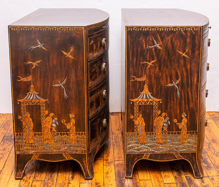 Pair of Chinese Chinoiserie Maitland Smith Hand Painted Chests  1