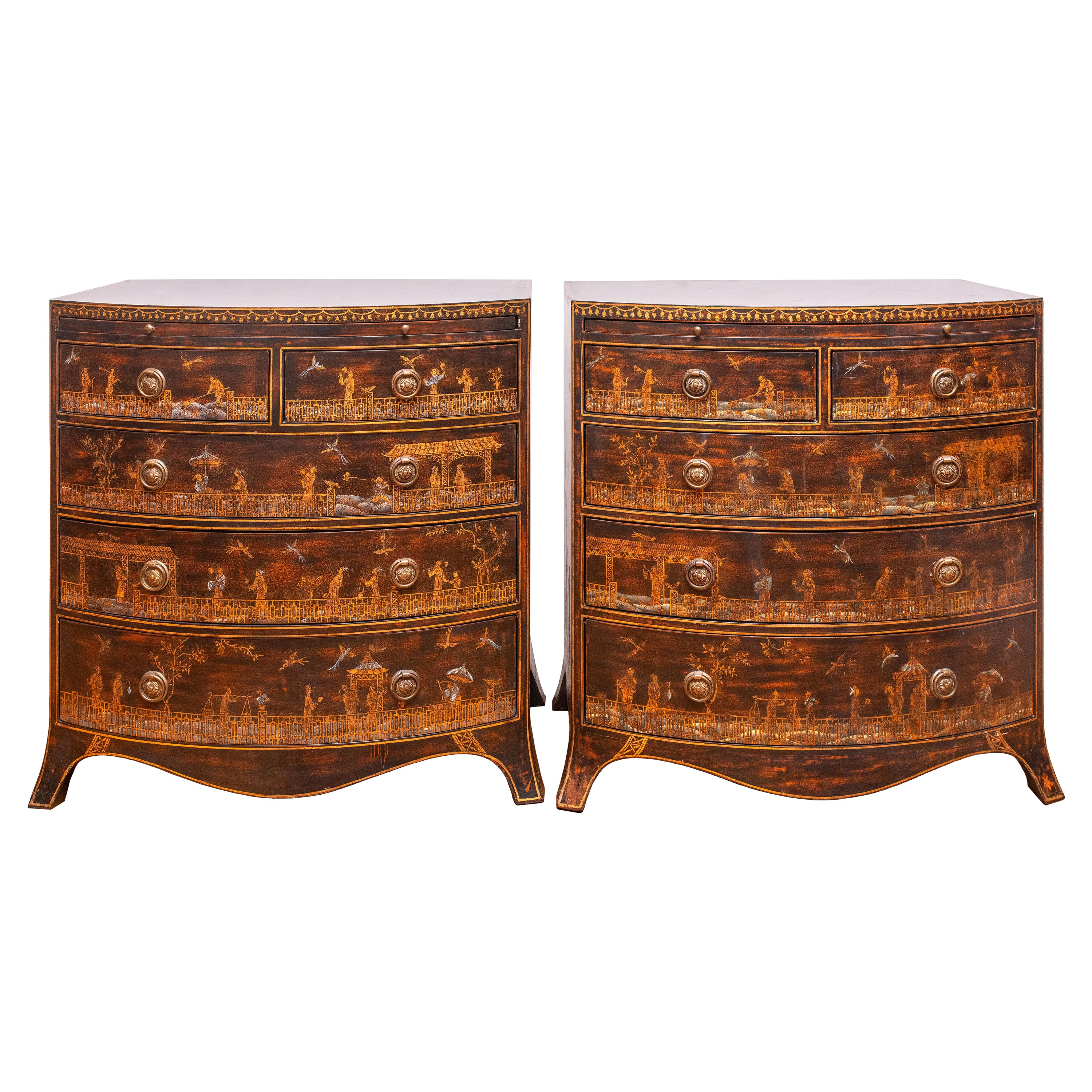 Pair of Chinese Chinoiserie Maitland Smith Hand Painted Chests