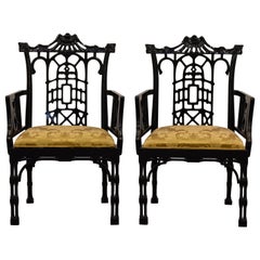 Vintage Pair of Chinese Chippendale Chairs, 1970s