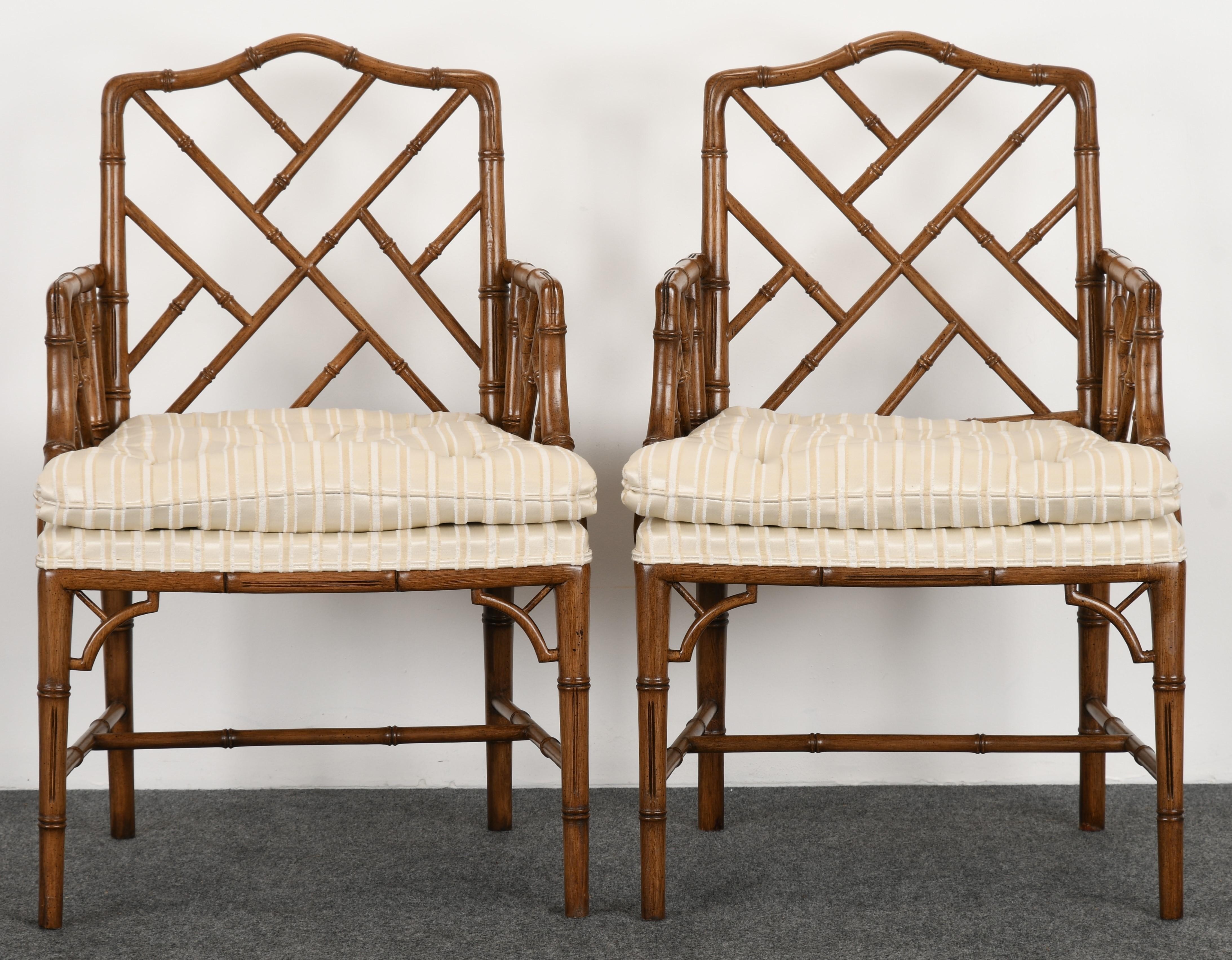 Mid-20th Century Pair of Chinese Chippendale Faux Bamboo Chairs, 1960s