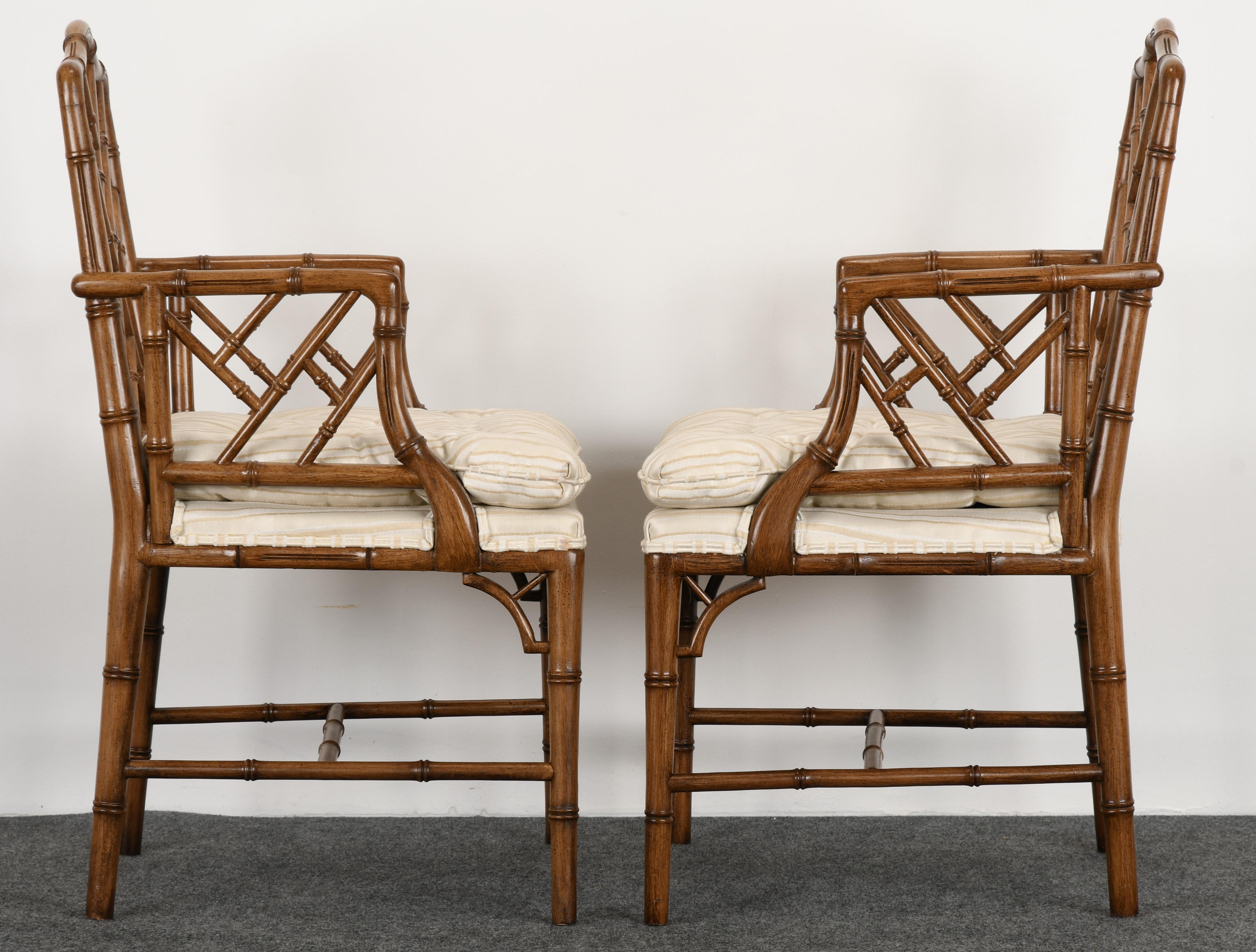 Upholstery Pair of Chinese Chippendale Faux Bamboo Chairs, 1960s