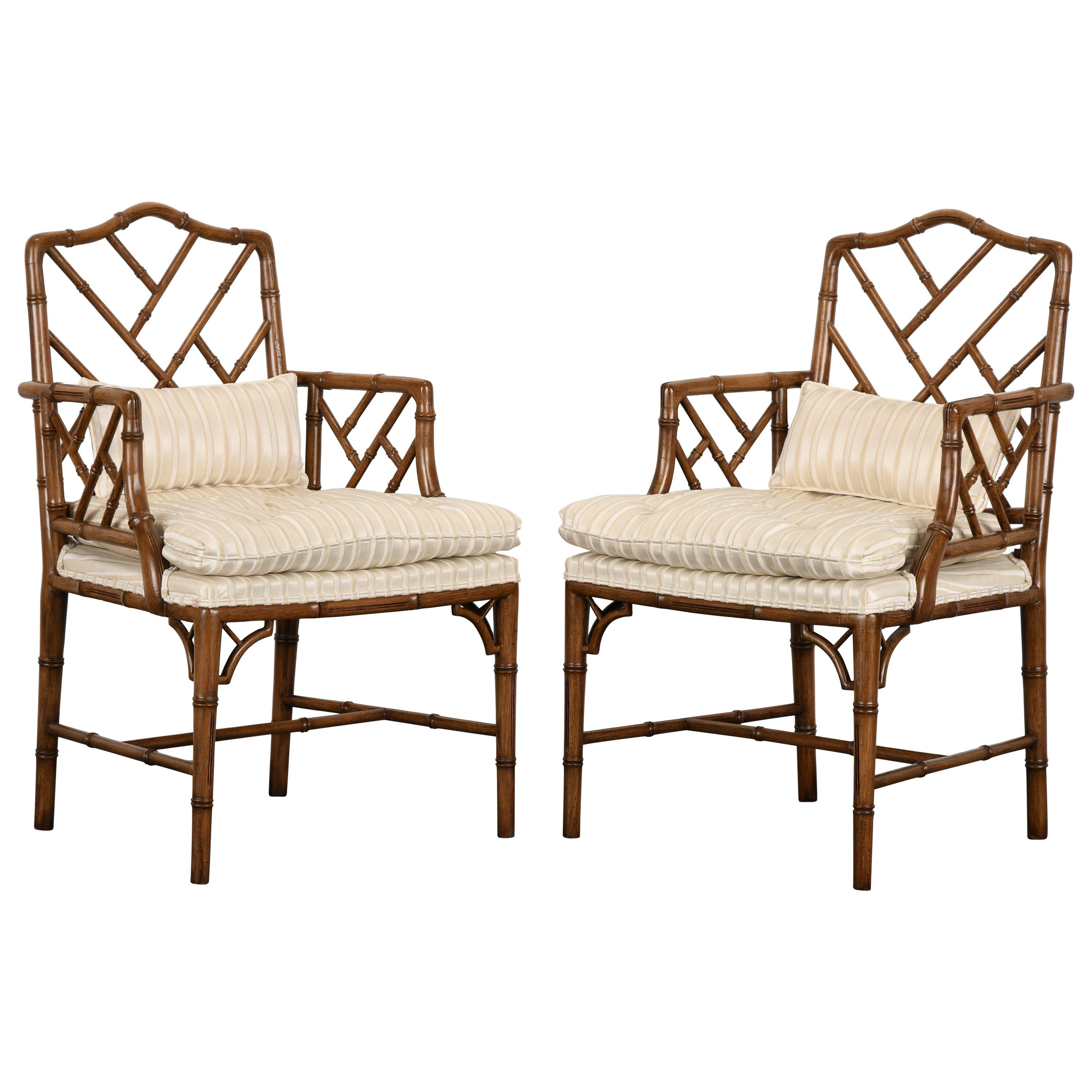 Pair of Chinese Chippendale Faux Bamboo Chairs, 1960s