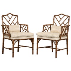 Pair of Chinese Chippendale Faux Bamboo Chairs, 1960s Pair of Chinese Chippendale Faux Bamboo Chairs, 1960s